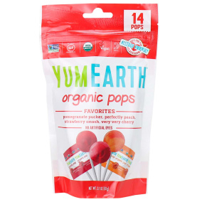 Front of YumEarth Organic Allergen-Friendly Pops, 14 Pops, 87g