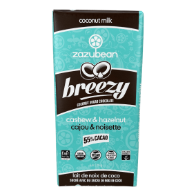 Front of Zazubean Breezy Coconut Milk Cashew Hazelnut Chocolate