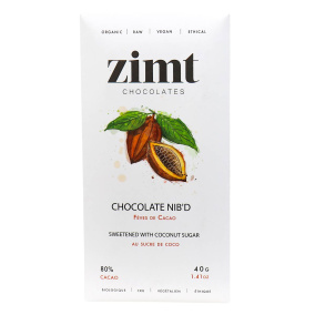 Front of Zimt Chocolates 80% Cacao Chocolate Nib’d, 40g